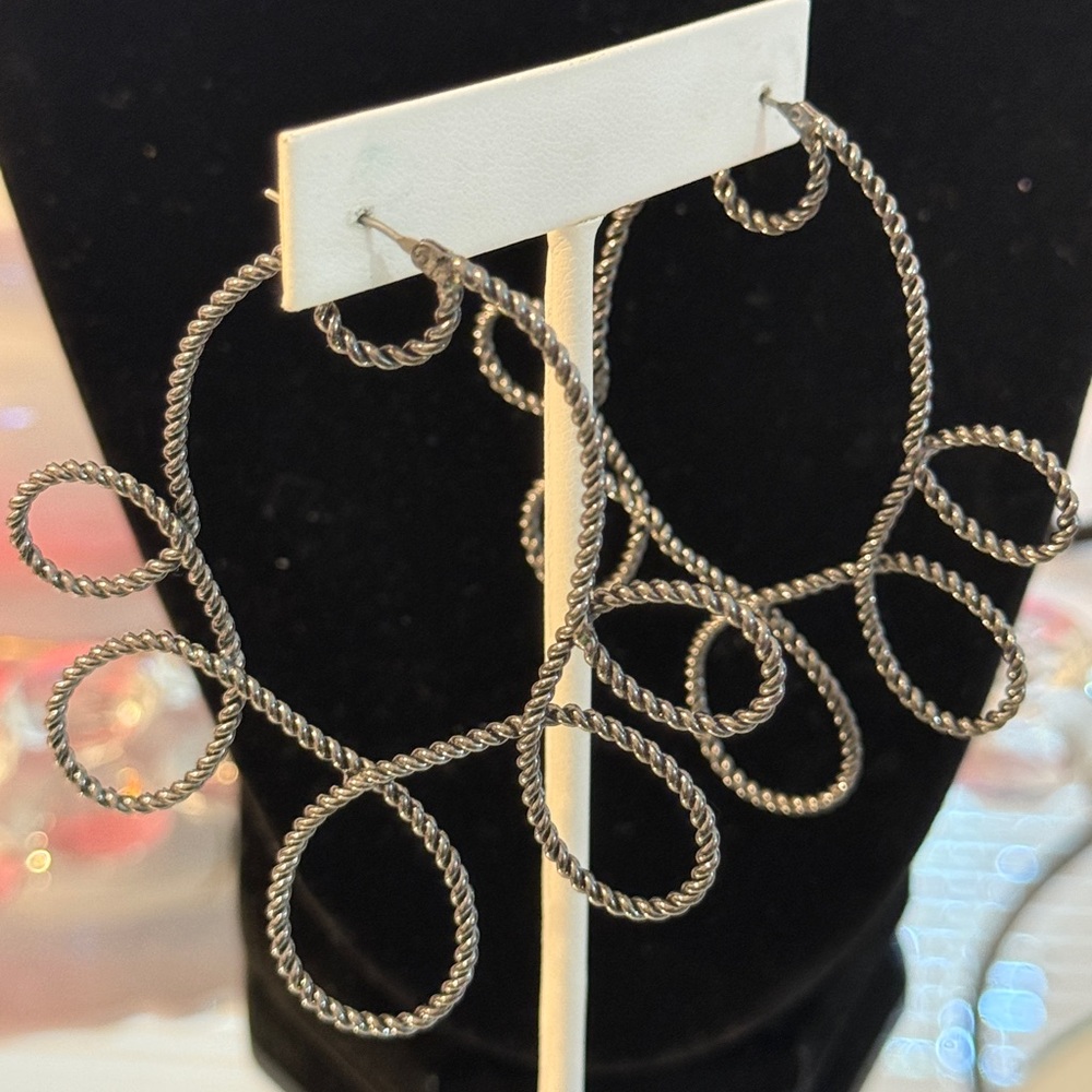 Twisted Silver Loop Earrings